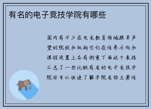 有名的电子竞技学院有哪些
